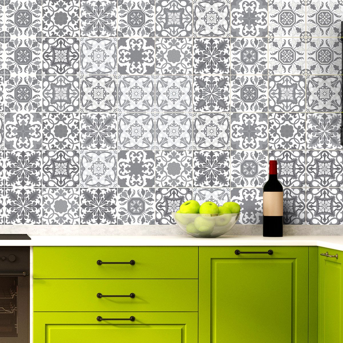 Ambiance Sticker Self-Adhesive Decorative Wall Decal Cement Tile for Bathroom and Kitchen Vintage Nuance de Gris - Pack of 60 Stickers of 10 x 10 cm