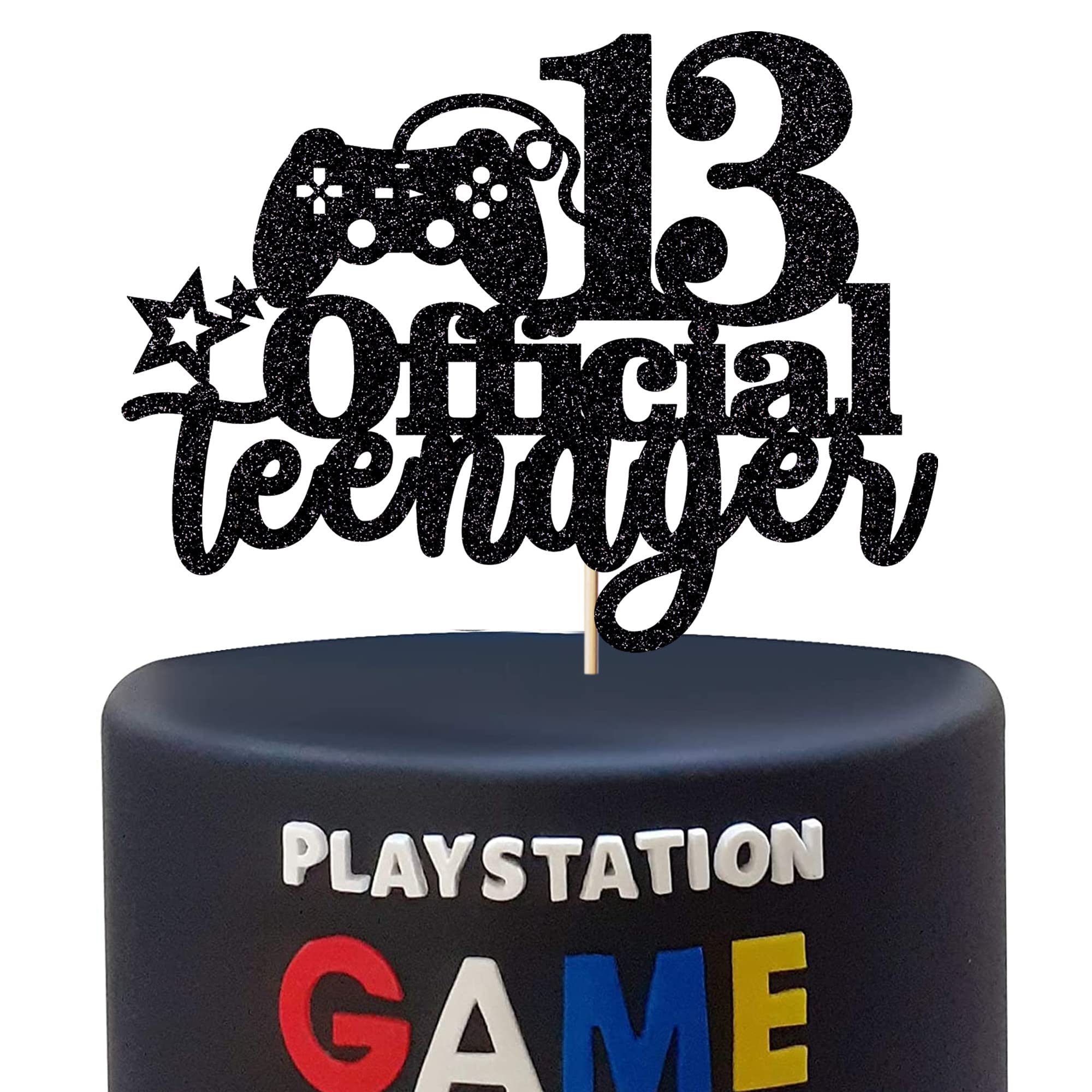 Photo 1 of Migeaks Black Glitter Official 13 Teenager Birthday Cake Topper- 13th Birthday Cake Topper-video game controller theme happy birthday party decoration