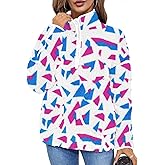 LOMON Womens Fuzzy Fleece Half-Zip Pullover Sweatshirt with Pockets Fall Lapel Long Sleeve Casual Outerwear