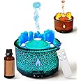 BOHOFAM Aroma Essential Oil Diffuser 360 ML,Volcano and Flame Diffuser/Humidifier,give1.76 oz Hotel Collection Essential Oils,Blue/red Light Selection,Diffusers for Home,Large Room(Black Cracks)