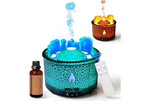 BOHOFAM Aroma Essential Oil Diffuser 360 ML,Volcano and Flame Diffuser/Humidifier,give1.76 oz Hotel Collection Essential Oils,Blue/red Light Selection,Diffusers for Home,Large Room(Black Cracks)