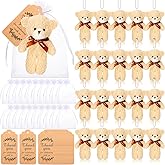 Lenwen 90 Pcs Bears Party Favors Mini Pocket Bear Bulk Tiny Stuffed Bear Baby Shower Decor 4.7 Inch Plush Animal Keychains Doll White Organza Bag Thank You Tag for Wedding Gifts Memorial Souvenirs