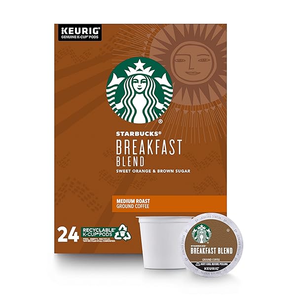 STARBUCKS MEDIUM ROAST K-CUP COFFEE PODS — BREAKFAST BLEND FOR KEURIG BREWERS — 1 BOX (24 PODS)