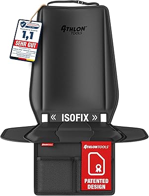 ATHLON TOOLS Kindersitzunterlage Auto mit Seitenschutz - Optimale Passform - Isofix kompatibel - Dick gepolstert - für Kindersitze, Babyschalen und Sitzerhöhungen - Patentiertes Design aus Hamburg
