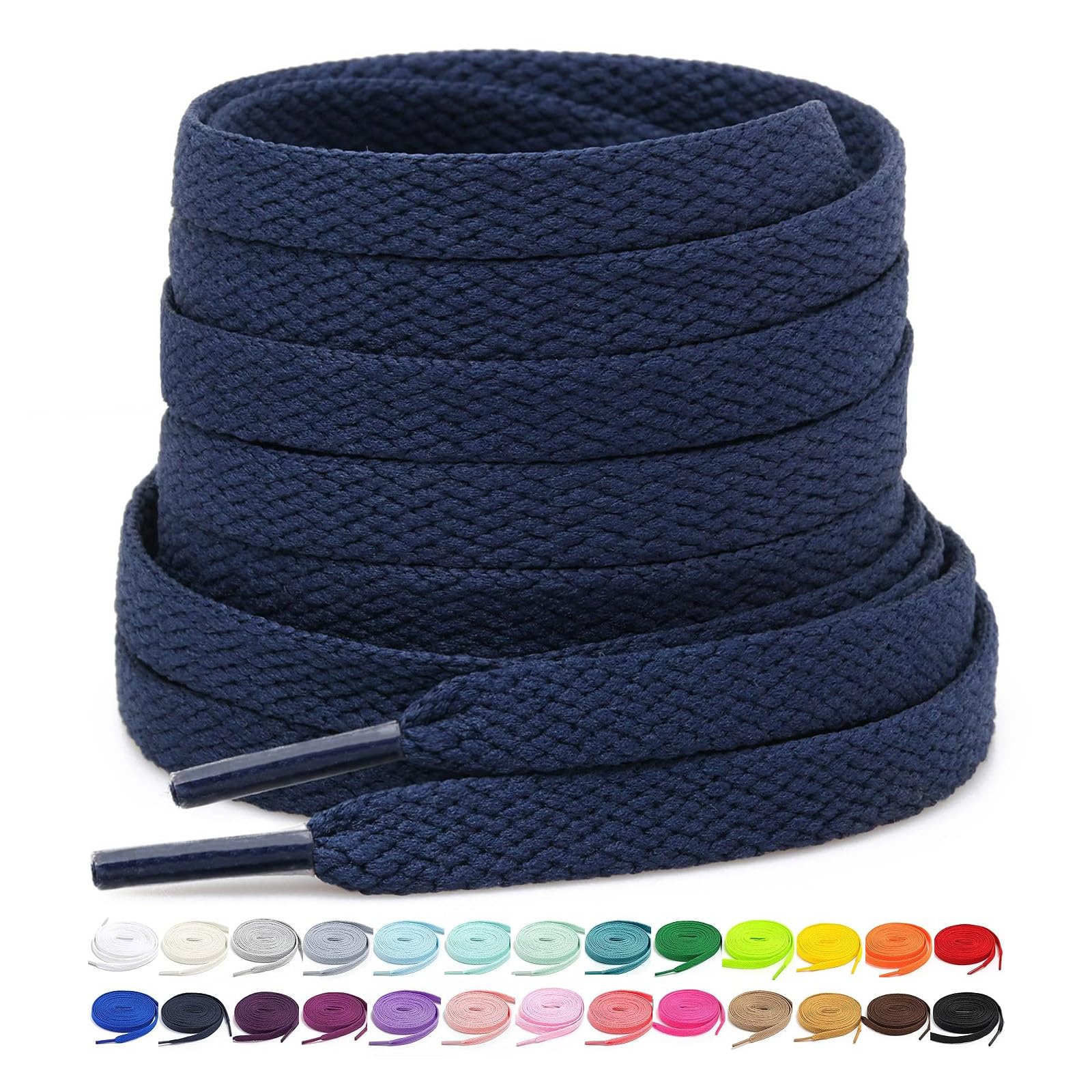 Photo 1 of Stepace [2 Pairs Flat Shoe Laces for Sneakers 5/16" Width 30"-72" Length 26 Color Shoelaces Navy Blue 30"(76 cm)