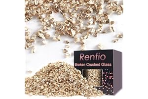 Renfio Broken Crushed Glass Glitter Shards Crush 2-4mm Irregular Small Chunky Chips 3.5 Oz (100g) High Luster Craft Sequins Gravel for DIY Phone Case Geode Resin Art Coasters Ornament - Champagne Gold