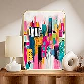 Livin'luxe Modern Abstract Cityscape Wall Art, Gold Frame, 13.5 x 19.5 Inches, Colorful Urban Decor Print for Living Room