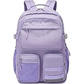 Lohol Water Resistant Backpack with Multifunctional Pockets for Teens, Durable Bookbag fits 15.6 inch Laptop for School Travel College, 25L (Purple)
