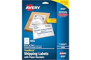 Avery Shipping Labels w/Paper Receipts and TrueBlock Technology for Inkjet Printers 5-1/16 x 7-5/8, Pack of 25 (8127)