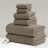 Modern Threads 6-Piece 100% Combed Cotton Yarn Dyed Diamond Gate Jacquard Towel Set Taupe