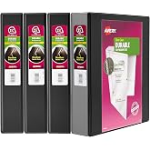 Avery Durable View 3 Ring Binder, 1-1/2 Inch Slant Rings, 4 Black Binders (05738)