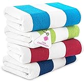 CASA COPENHAGEN Cabana Beach Towel Designed in Denmark Rough and Tough, Quick Dry, Pool, Bath & Shower 30x60 inches 4 Pieces Cotton Beach Bath Towels Set - Turquoise, Royal Blue,Pink, Green