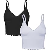 Sunzel Tank Top for Women, V Neck Seamless Ribbed Crop Camisole with Ruffles