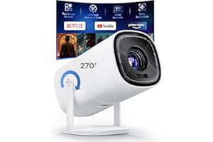 【Built-in Officially-Licensed Apps & 500 ANSI Lumens & Full Automatic】BoldEver 2026 Upgraded Mini Smart Projector with WiFi 6 and Bluetooth, 270° Adjustable Stand, 4K Movie Projector Indoors Outdoors