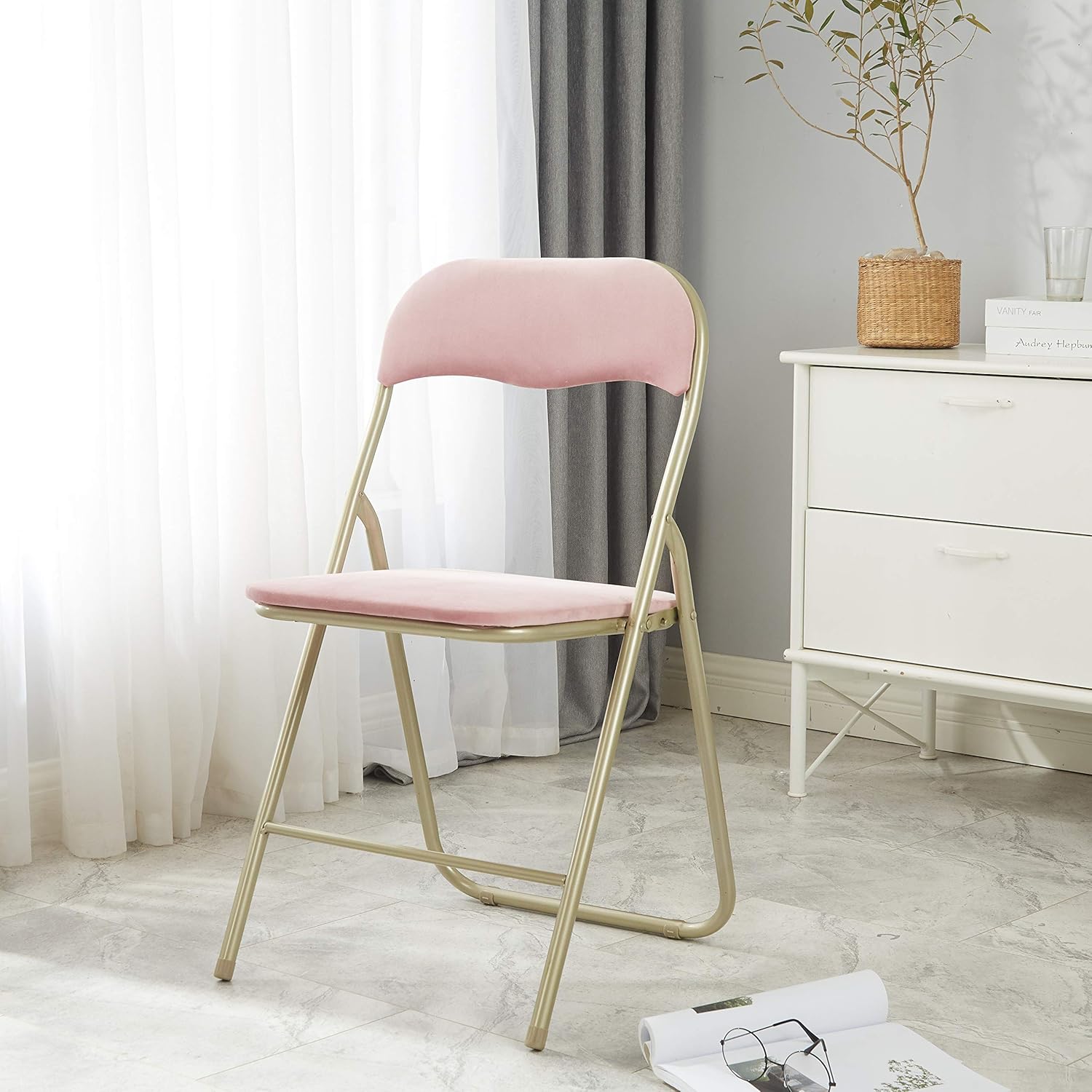 Urban Shop Velvet Folding Chair, Black: Furniture & Decor