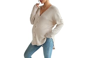 MakeMeChic Women's Maternity Shirts Knit Button Down Nursing Top Fall Maternity Clothes