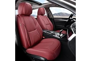 BWTJF Front Seat Covers, Universal Seat Covers for Cars 2 Pieces, Waterproof Leatherette Auto Seat Protectors Car Interior Accessories, Car Seat Cushions Fit for Most Sedans SUV Pick-up Truck, WineRed