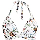 Women's Retro 50s Plaid Pattern Polka Dot Halter Molded Soft Pads Vintage Bikini Swimsuits Tops