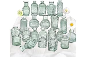 KAMJUNTAR Green Glass Bud Vase Set of 22, Small Vases for Flowers, Clear Glass Vases for Centerpieces, Mini Bud Vases in Bulk Rustic Wedding Decorations, Centerpieces, Vintage Look Home Table Flower Decor