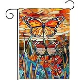 Monarch Butterfly Garden Flags for Outside Fall Flag Stained Glass Floral Yard Flag Spring Summer Decorative Flags 12x18 Double Sided Small Seasonal Lawn Flags Rustic Outdoor Decor