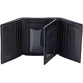 Stealth Mode Leather Trifold RFID Wallet For Men With Flip Out ID Holder (Black)