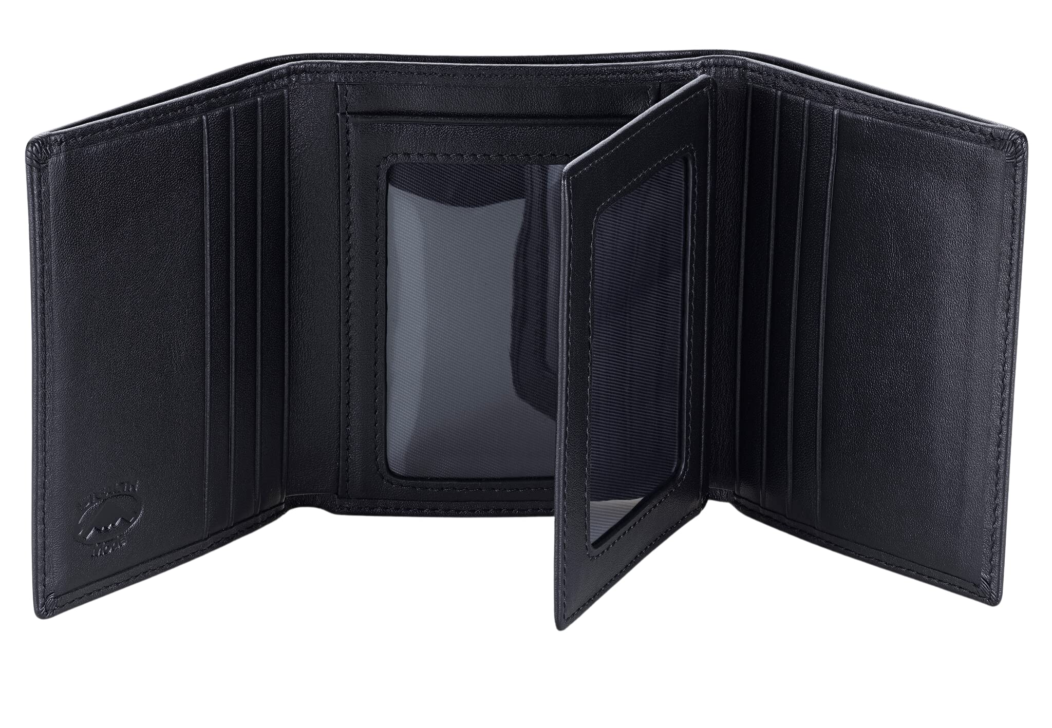 Stealth Mode Leather Trifold RFID Wallet for Men with Flip Out ID Holder
