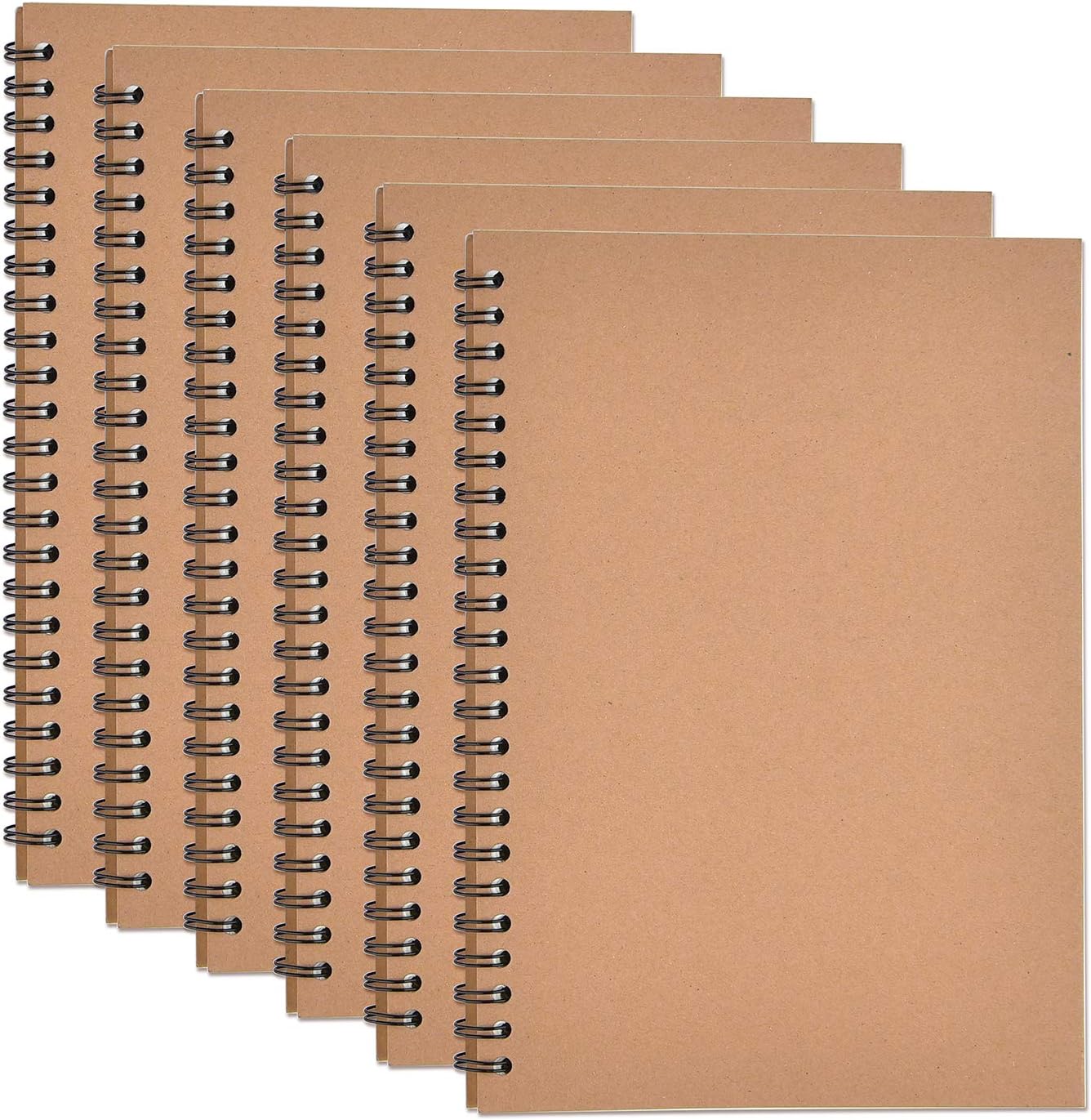 6 Pack Soft Cover Notebook with Lined Paper 8.3 inch x 5.5 inch, Spiral Notebooks -120 Pages, 60 Sheets - Memo Notepads for Home School Travel (Kraft Cover)