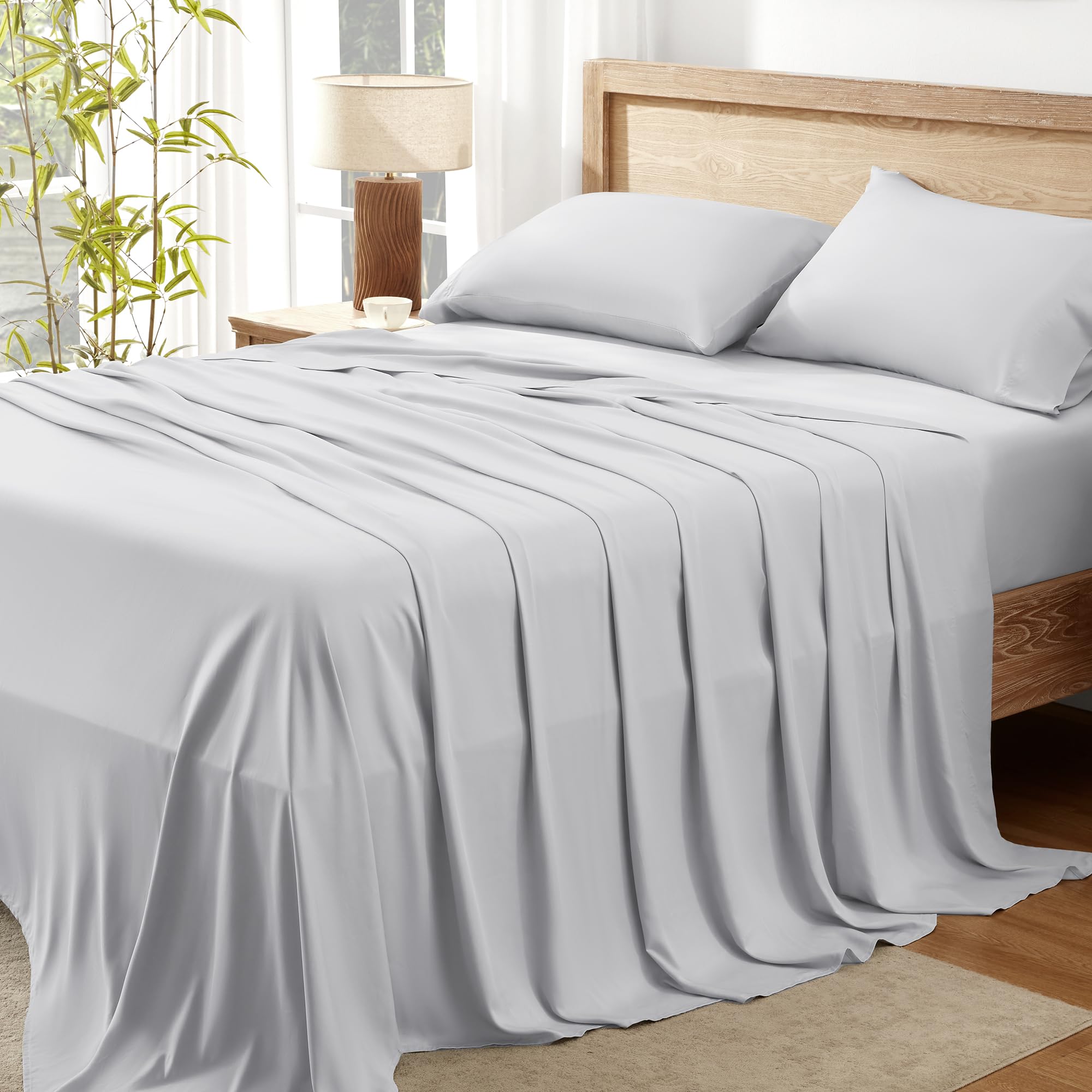 Photo 1 of Andency Light Grey King Size Sheets Set, 100% Viscose Derived from Bamboo, Cooling King Sheets, Deep Pocket Up to 16", Silky Soft Bed Sheets, Hotel Luxury Breathable Bedding Sheets & Pillowcases…