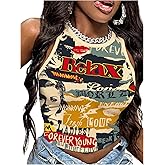 WDIRARA Women's Graphic Tank Top Crew Neck Sleeveless Fitted Tops Streetwear