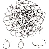 NBEADS 100 Pcs Lever Back Earrings Hooks, Stainless Steel Open Loop Leverback Hoops, French Hook Ear Wire for Earring Making