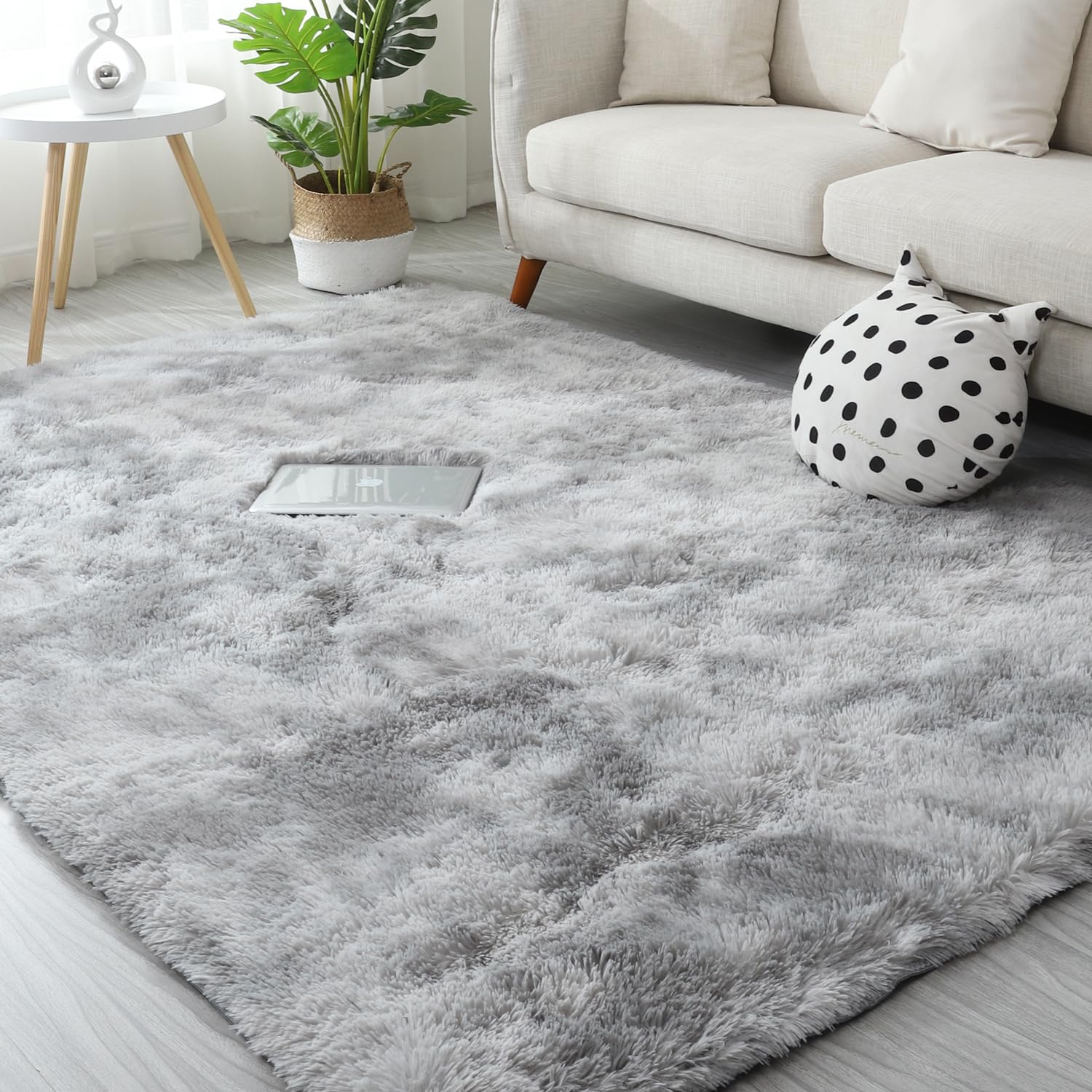 Gsogcax Grey Rugs Living Room 120x160cm Super Soft Fluffy Area Rugs for Bedroom Shaggy Anti-Skid Comfortable Large Rugs Indoor Modern Home Decor Floor Carpet -(Tie-dye) — image 1