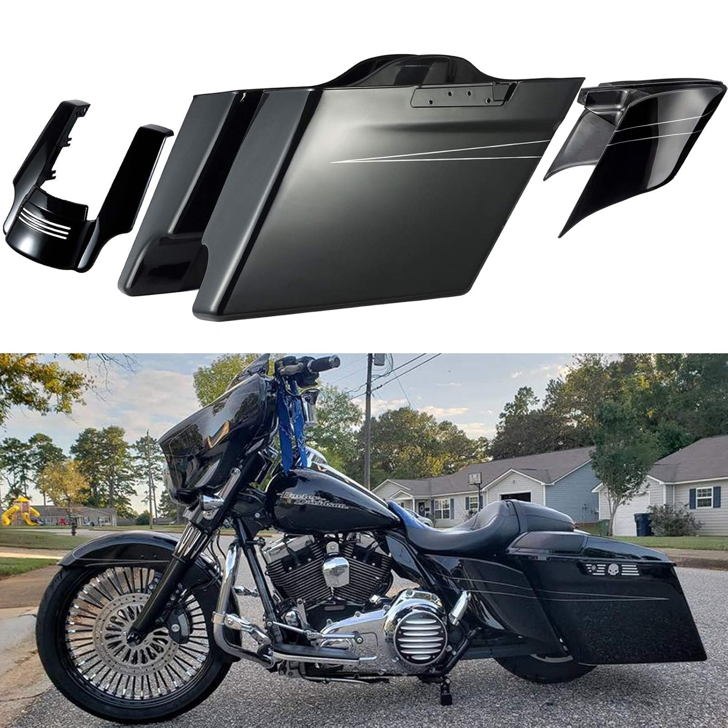 US STOCK! Vivid Black 4 1/2" Stretched Saddlebags Medium