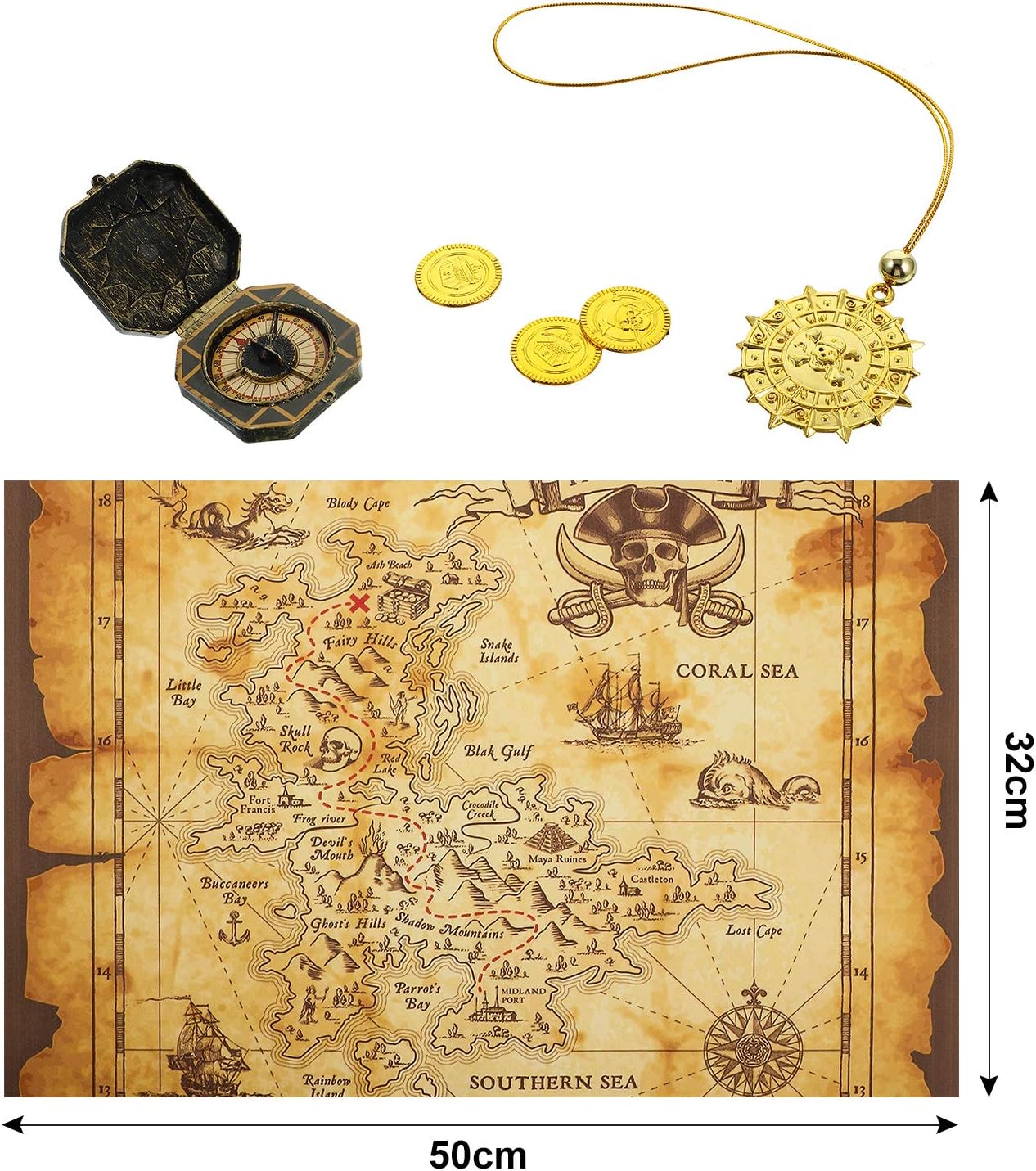 Gejoy Detailed Treasure Map Pirate Map Gold Secret Sea Historical Theme Home Decoration - Image 3