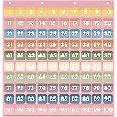Yoink 100 Pockets Number Chart with 120 Double-Sided Number Cards, Boho Hundred Pocket Chart for Classroom Homeschool Teachers Kids Learning, Pink
