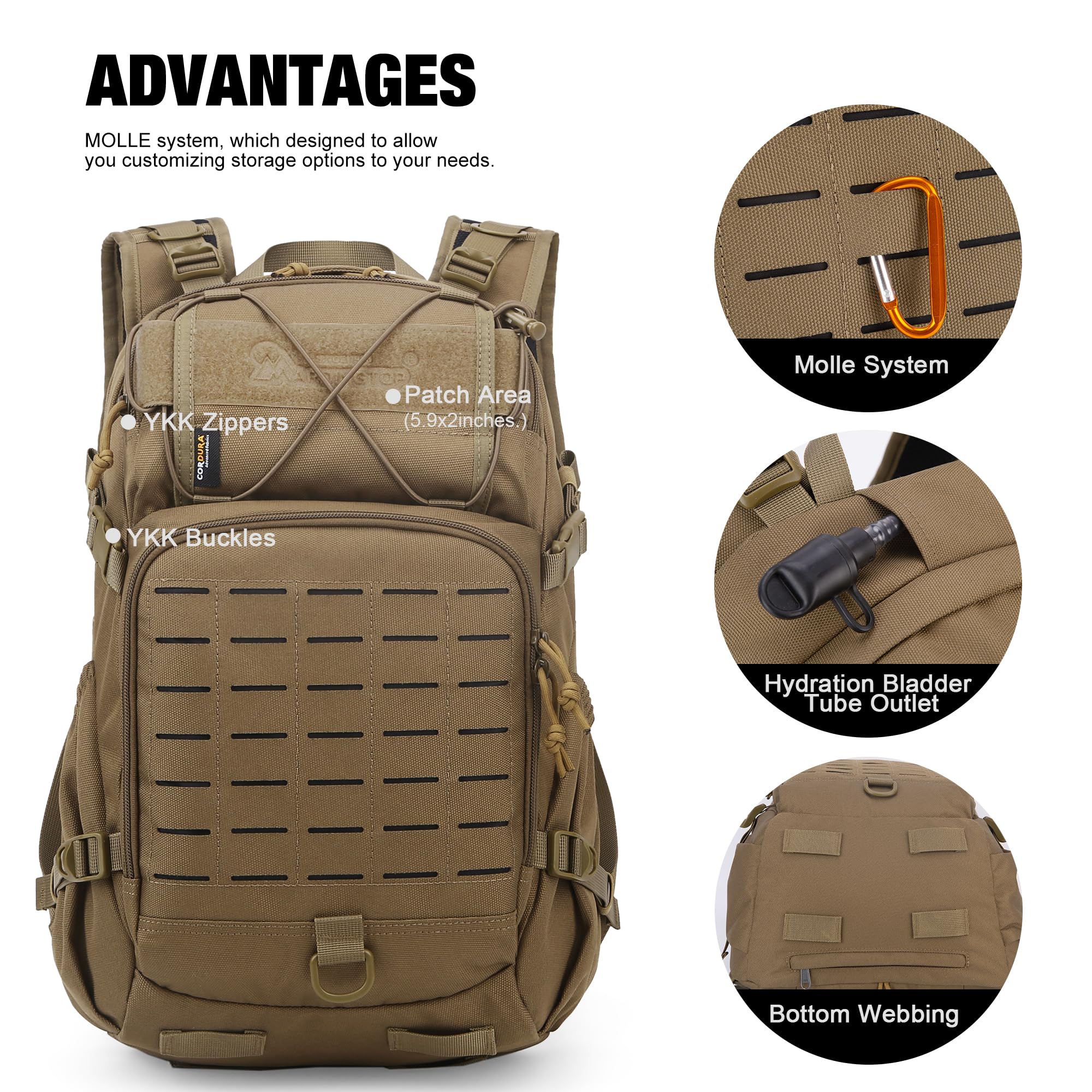 Mardingtop 25L Taktischer Rucksack militär rucksack herren Outdoor Wanderrucksack Mehrfachfach Reisen Trekkingrucksack Hergestellt aus Cordura 3