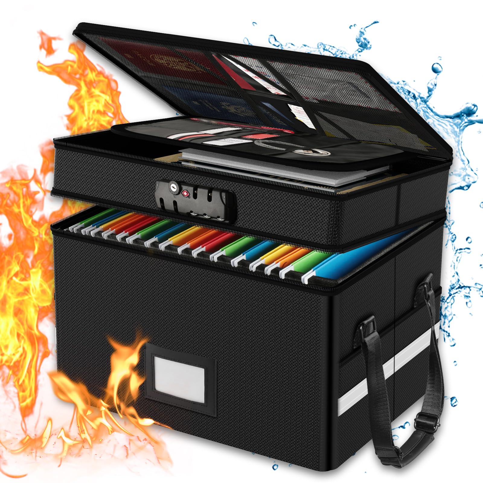 Photo 1 of RHM Fireproof Document Box with Lock, 2 Layer Fire Proof File Box for Documents with Handle, Portable Home Office Fire Safe Document Box for Hanging Letter/Legal Folder/Certificate