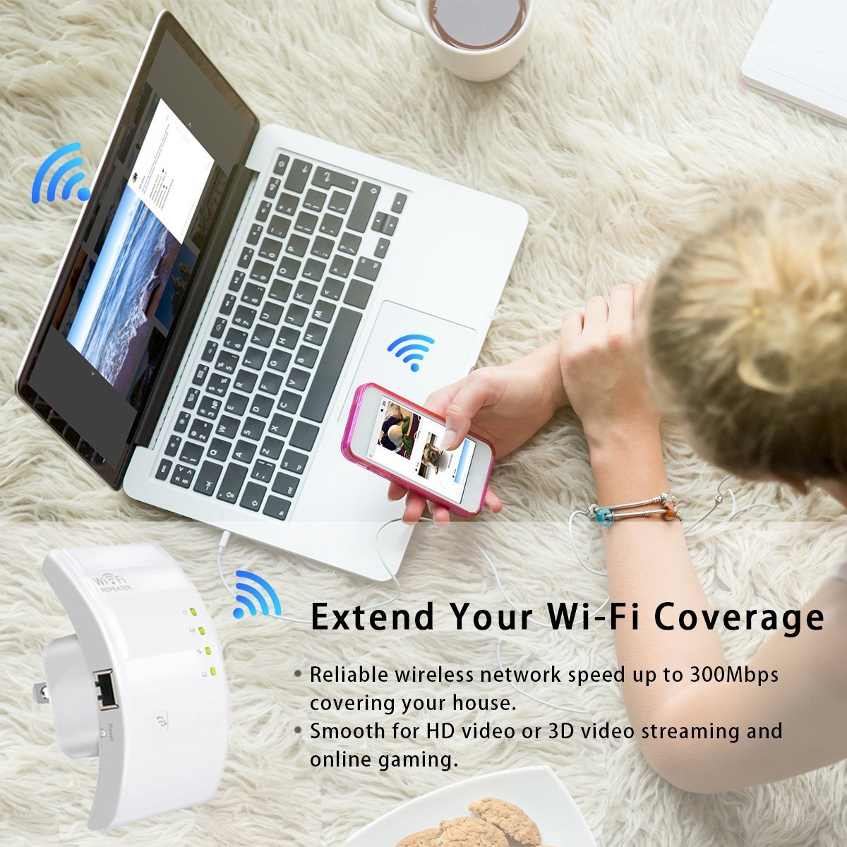 WLAN-Repeater, N300 Mbps WLAN-Extender mit Taste
