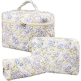 Makeup Bag,Quilted Cosmetic Bags,Large Floral Make Up Organize bag,Makeup Bag Set for Women,Flower Travel Toiletry Bag
