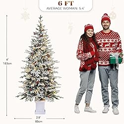 YITAHOME Potted Pre-Lit Flocked Arctic Fir Pencil