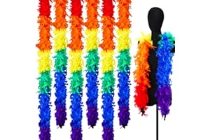 Dingion 6 Pcs Rainbow Feather Boas Gay Pride 38 Gram 2 Yard Long Turkey Chantelle Lgbt Orange Boas for Party Costume Decor