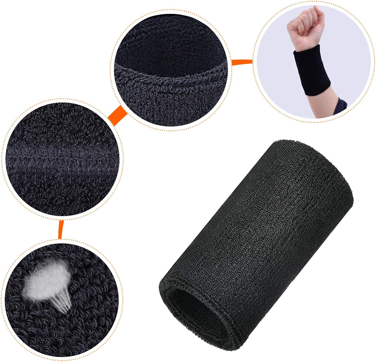 WILLBOND 6 Inch Wrist Sweatband Sport Wristbands Elastic Athletic Wrist Bands for Sports (Black) : Clothing