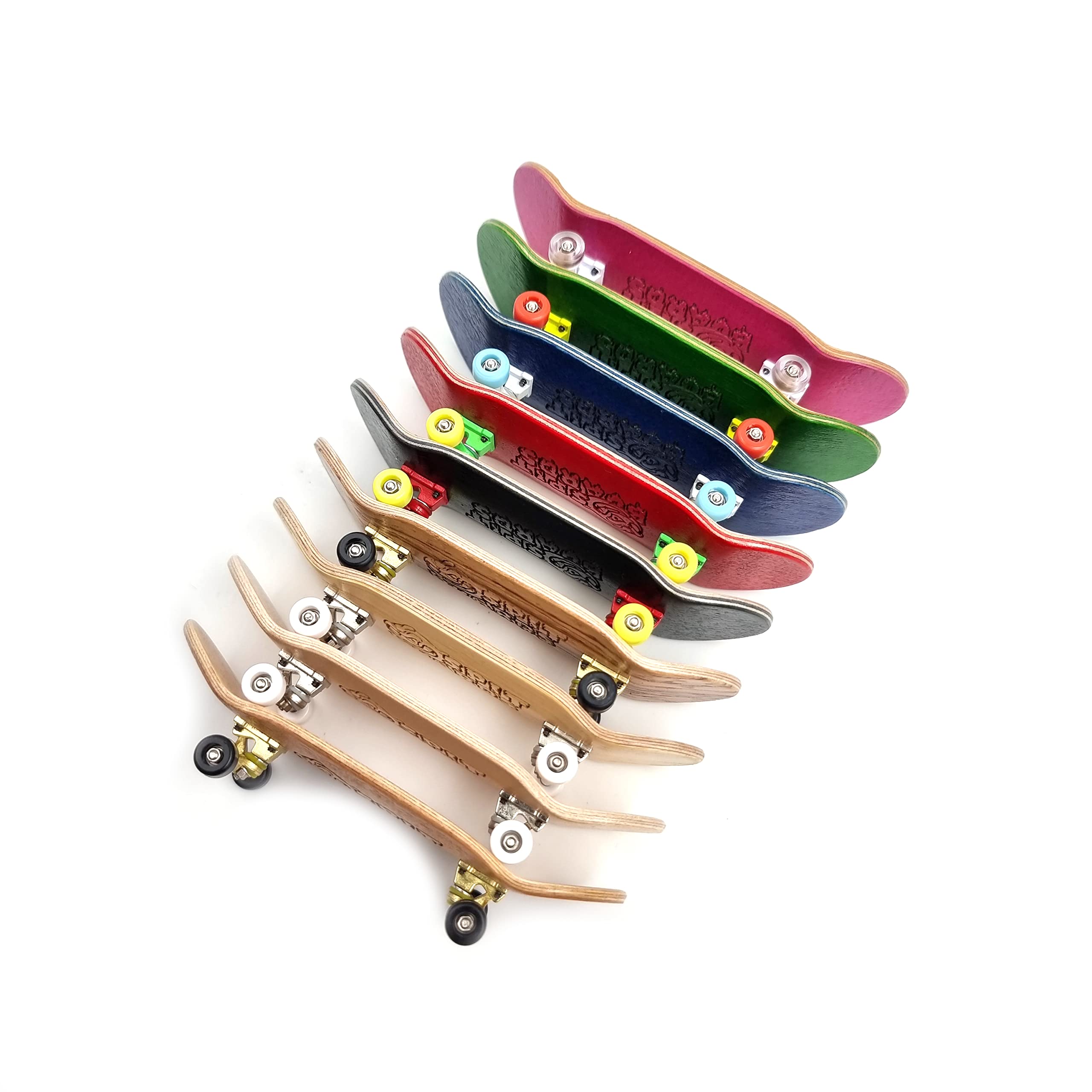 SPITBOARDS® 32 mm Fingerboard Complete Real Wood Set-Up (Pre-Assembled, 5-Layers), Trucks with Lock Nuts, Bearing Wheels, Foam Grip Tape, (Deck: Pink, Trucks: White, Wheels: Transparent)