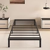 HOBINCHE 10 Inch Twin Size Bed Frame - No Box Spring Needed Heavy Duty Metal Platform Mattress Foundation with Steel Slats, Non-Slip Noise Free Easy Assembly Black Bedframes