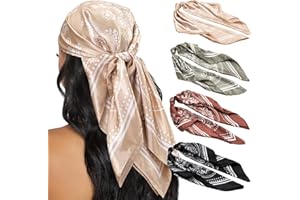 HBselect 4PCS Head Scarf for Women 35” Head Scarves Silk Like Satin Neck Scarfs Square Bandana Hair Wraps Scarf for Sleeping
