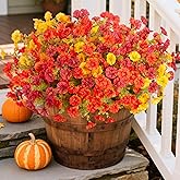 INXUGAO Fake Fall Flowers Artificial for Decoration, 12 Bundles Faux Plants Silk Orange Flowers Morning Glory Petunias Realistic UV Resistant for Outdoors Planter Porch Patio Window Box, Orange Yellow