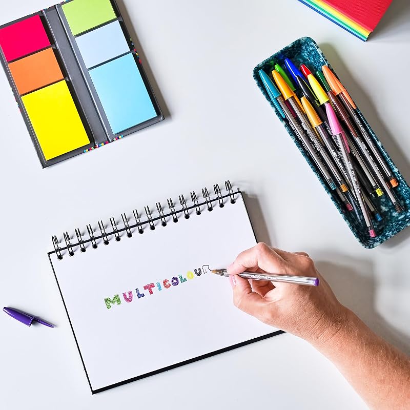 Cristal Multicolour Bolígrafos Punta Ancha (1.6 mm) – Colores Surtidos, Bolsa de 20+7 Unidades, ideal para dibujos y anotaciones, Multicolor