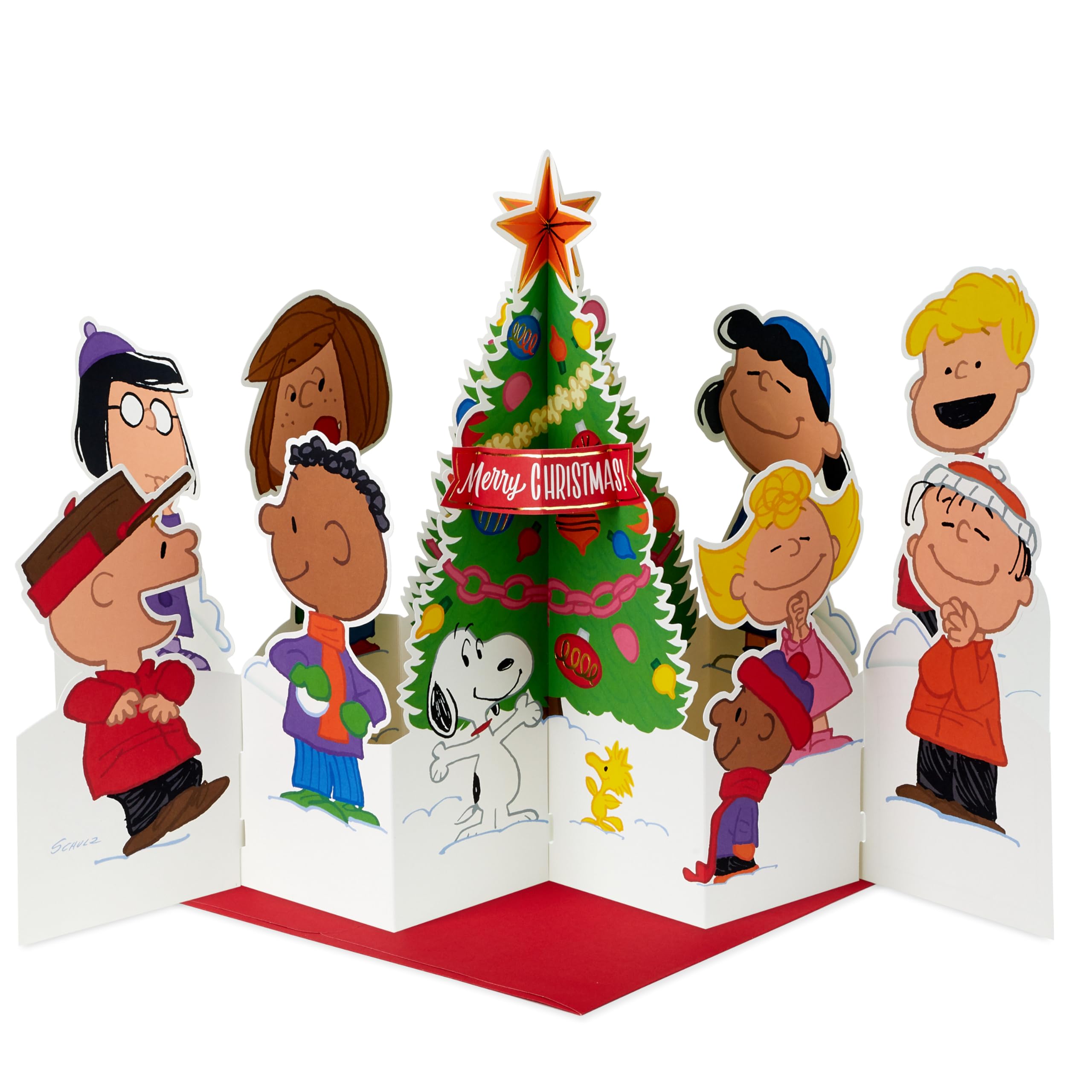 Hallmark Christmas Card, 3D and Pop Up Christmas Card, Peanuts Comics, Charlie Brown, Snoopy, Christmas tree
