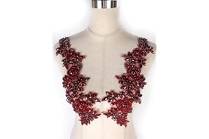 Labellezalady Beaded Rose Flowers &Leaves Rhinestone Pair Applique in Silver White AB Color Black for Prom Dress Belt Arts Crafts Sewing decorat (Wine)