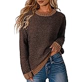 Sidefeel Women's Long Sleeve Pullover Sweaters Casual Crewneck Chunky Knit Color Block Jumper Tops