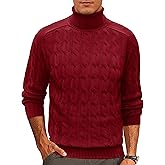 Cotrasen Men's Turtleneck Sweater Long Sleeve Cable Knit Sweater Casual Fall Winter Warm Twisted Pullover Sweaters